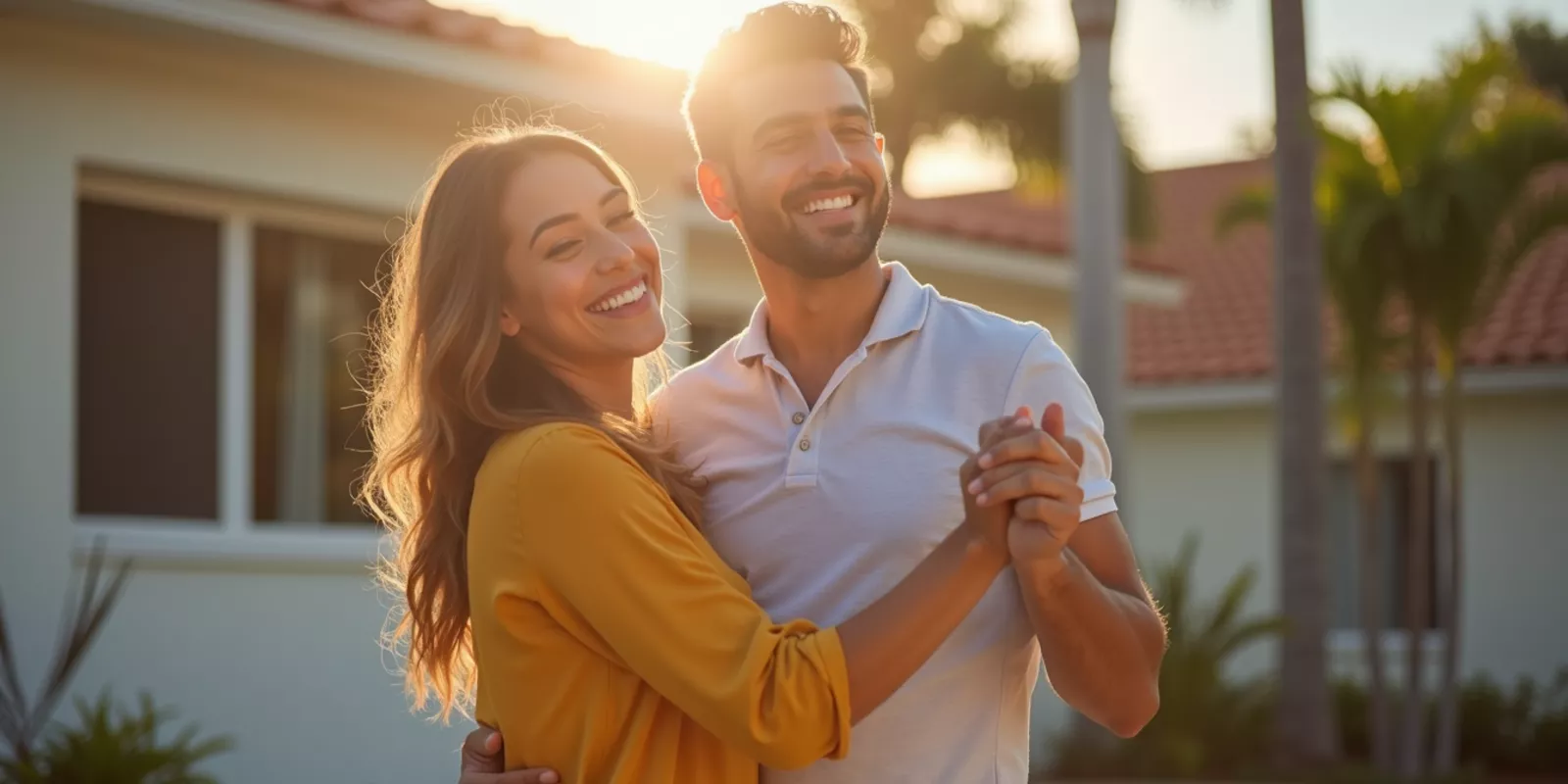 Pareja latina feliz de convertirse en propietarios de una casa